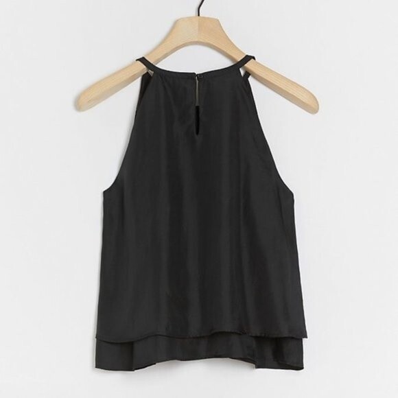 NEW!  MAIA BERGMAN  Hedda Tiered 100% Silk Top  - Black  - Size Large - Picture 2 of 4
